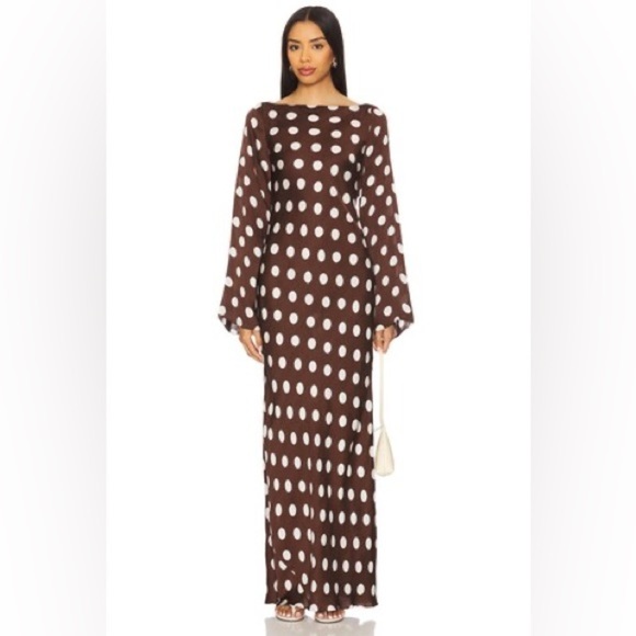 HEMANT & NANDITA Dresses & Skirts - HEMANT & NANDITA Tira Brown and White Polka Dot Long Sleeve Dress